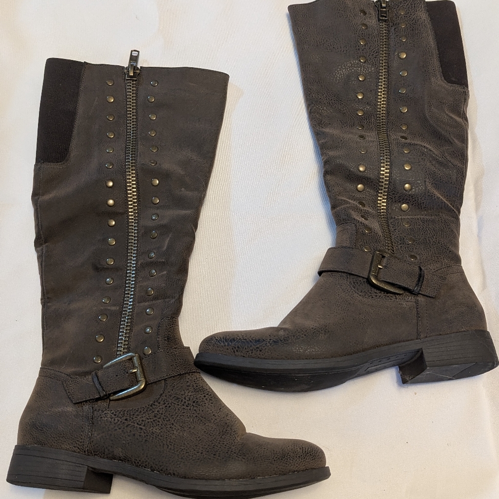 Roma Dark Brown Combat Boots with Studded Detail